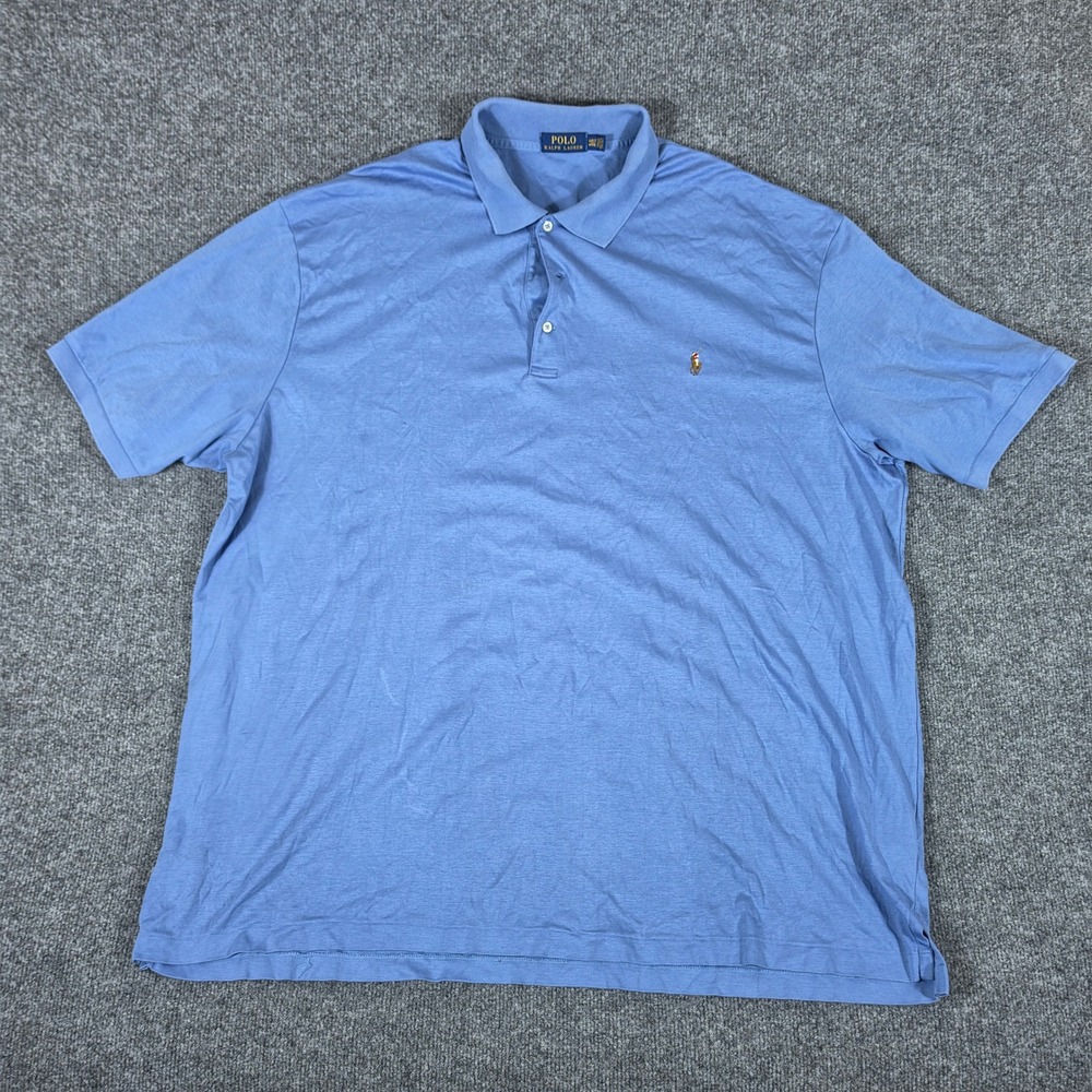 Polo Ralph Lauren Mens 4XLT Blue Stretch Short Sleeve Polo Shirt Flesh Pony Flaw